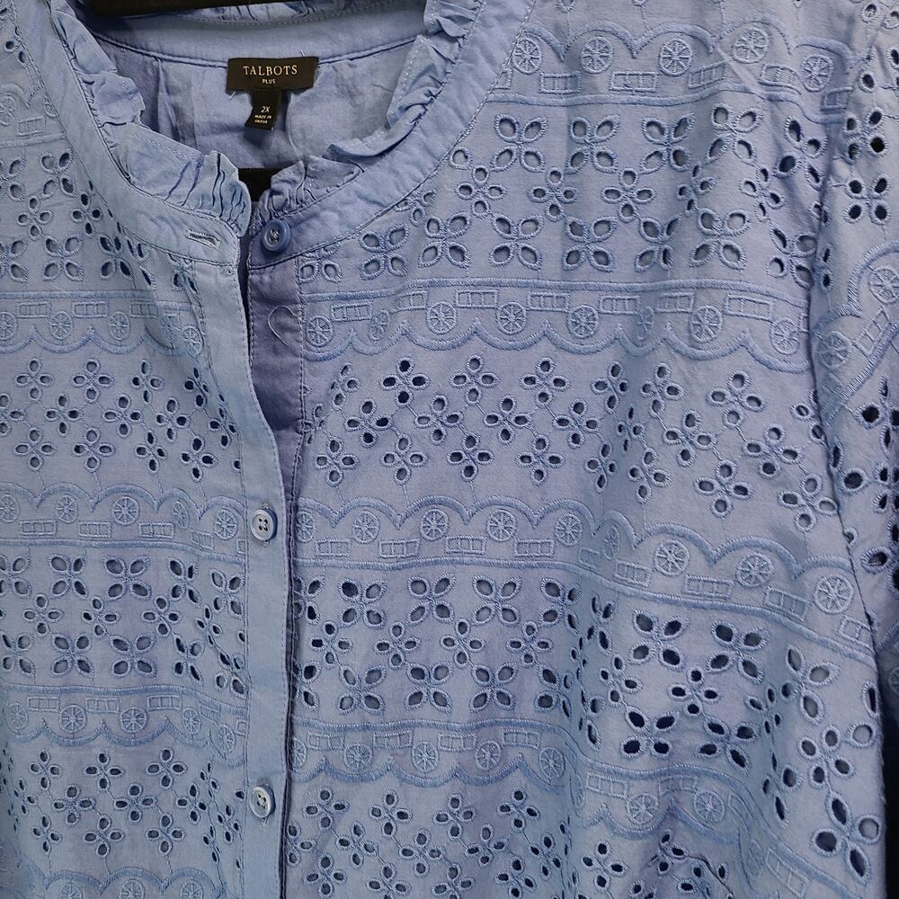 Talbots Button Front Eyelet Top Periwinkle Blue 3… - image 5